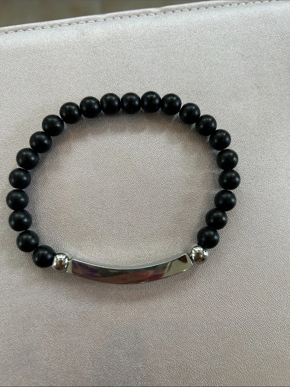Mens Bracelet w Stainless ID Plate With Engraved “Our Father” Prayer And Cross